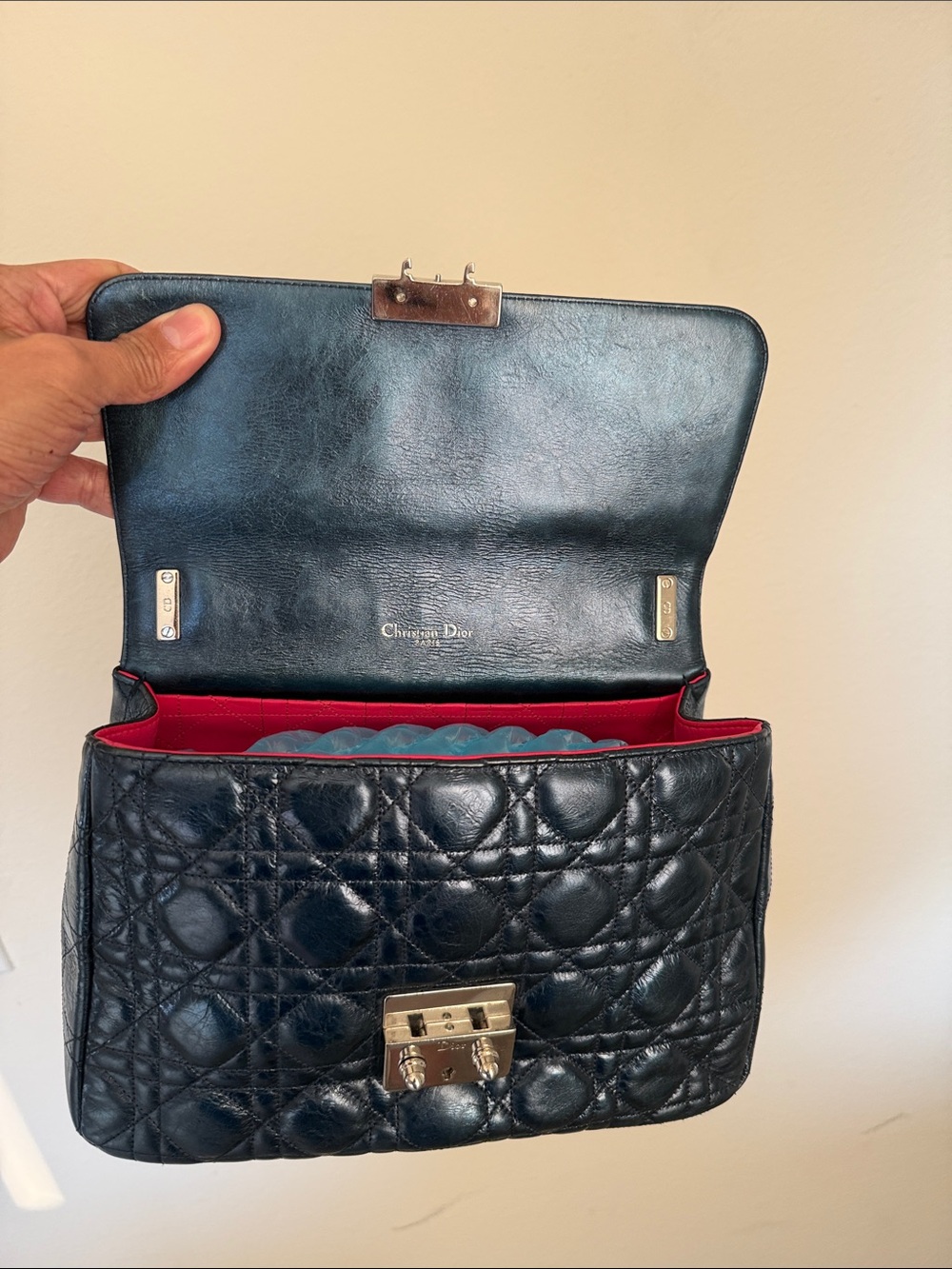Dior Metallic Navy Quilted Crossbody with Silver Chain - Picture 5 of 6